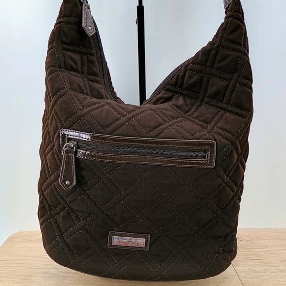 Vera Bradley Handbags - Vera Bradley Chocolate Brown Quilted Microfiber Hobo Shoulder Bag Patent Trim